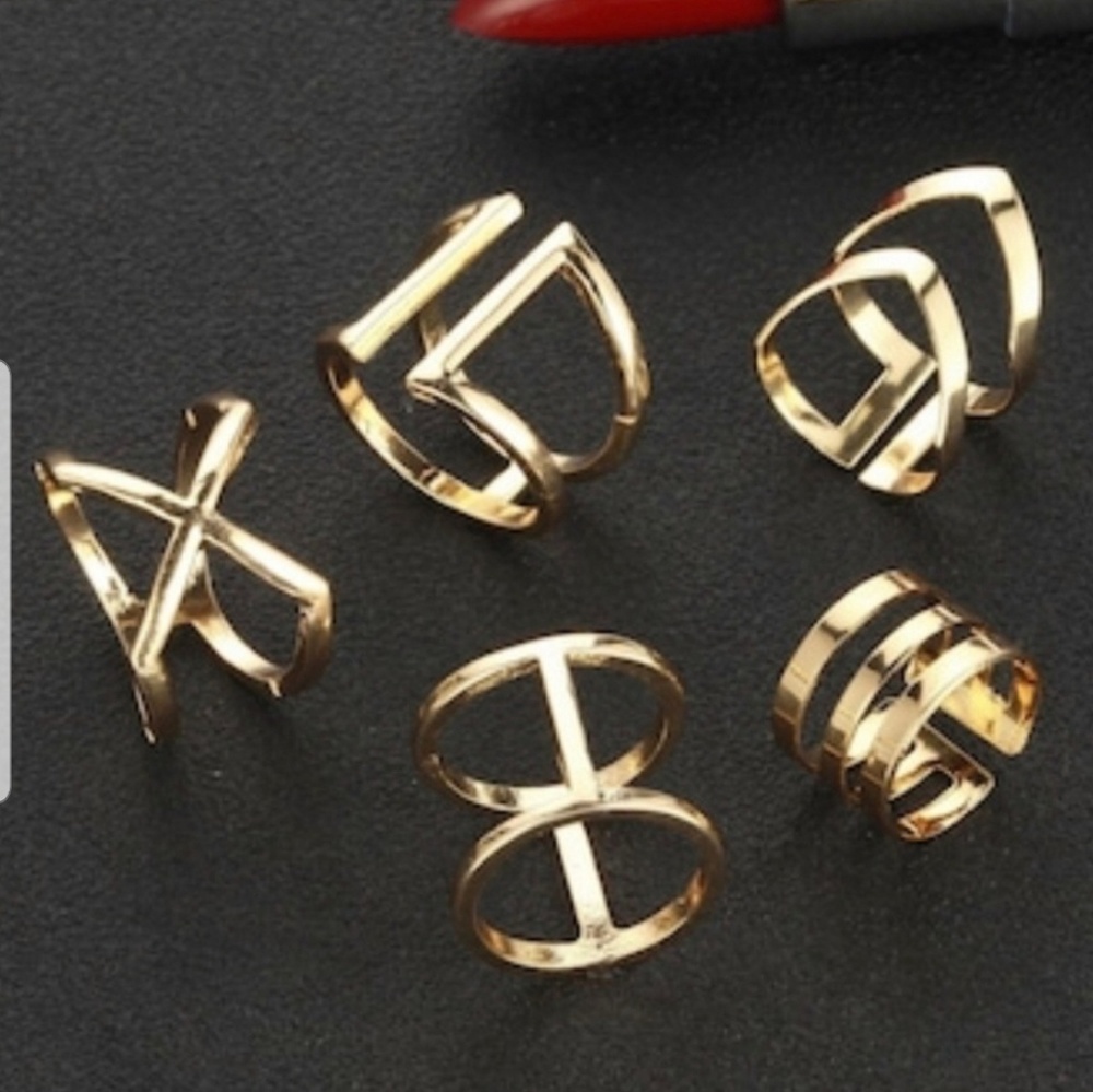 5pc Trendy Geometric Ring Set